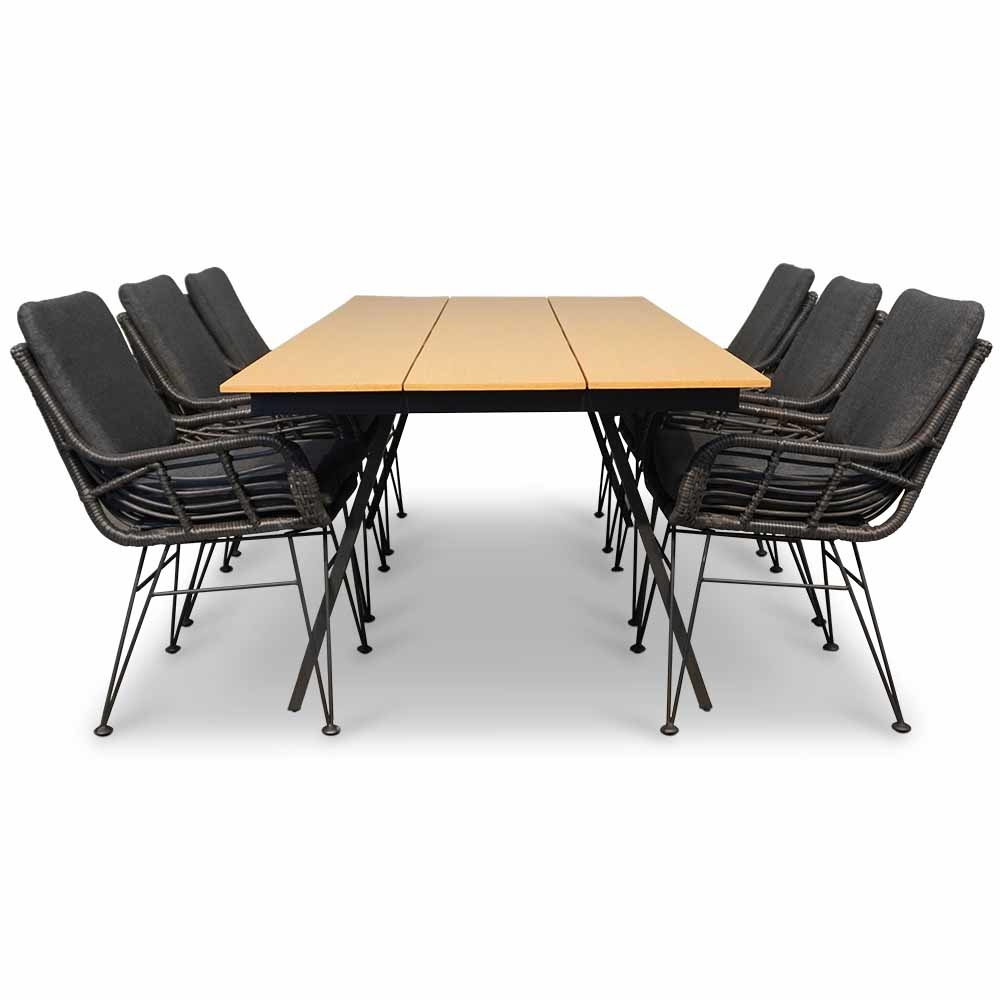 Oslo Natural/Carlos Charcoal dining tuinset 7-delig | polywood + wicker | 220cm
