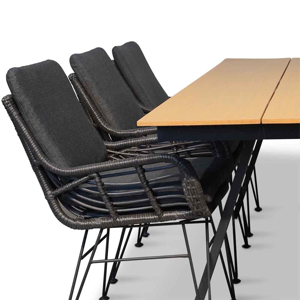 Oslo Natural/Carlos Charcoal dining tuinset 7-delig | polywood + wicker | 220cm