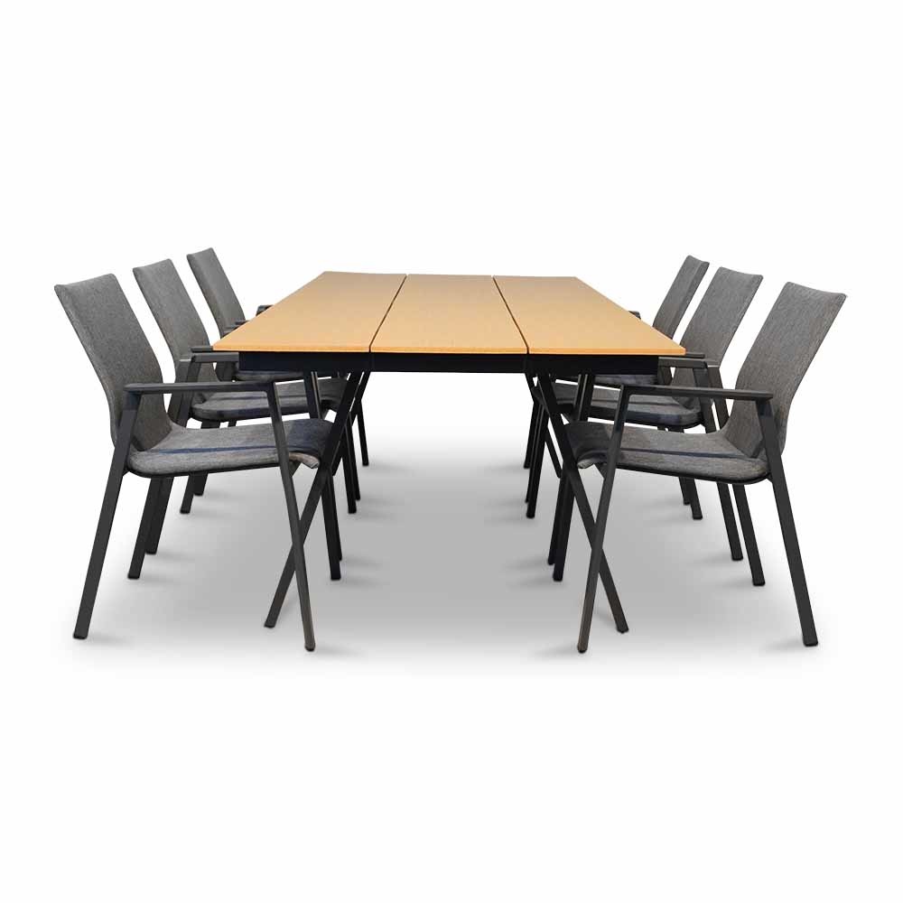 Oslo Natural/Fardau Negro dining tuinset 7-delig | polywood + textileen | 220cm