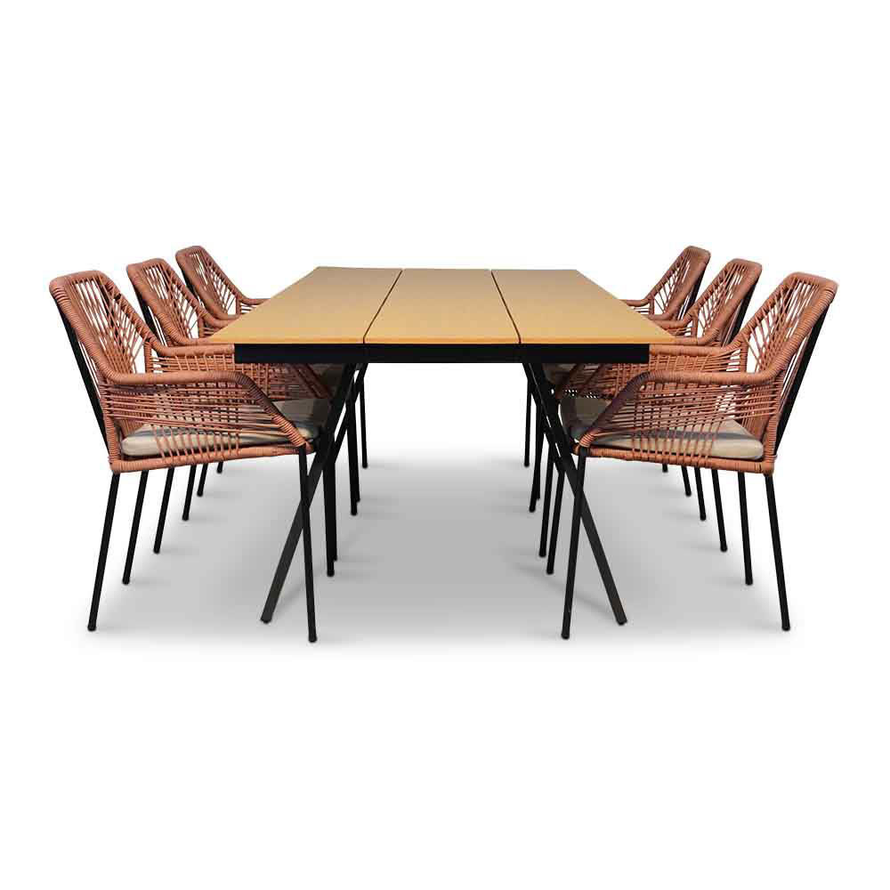 Oslo Natural/Seville terra dining tuinset 7-delig | polywood + touw | 220cm