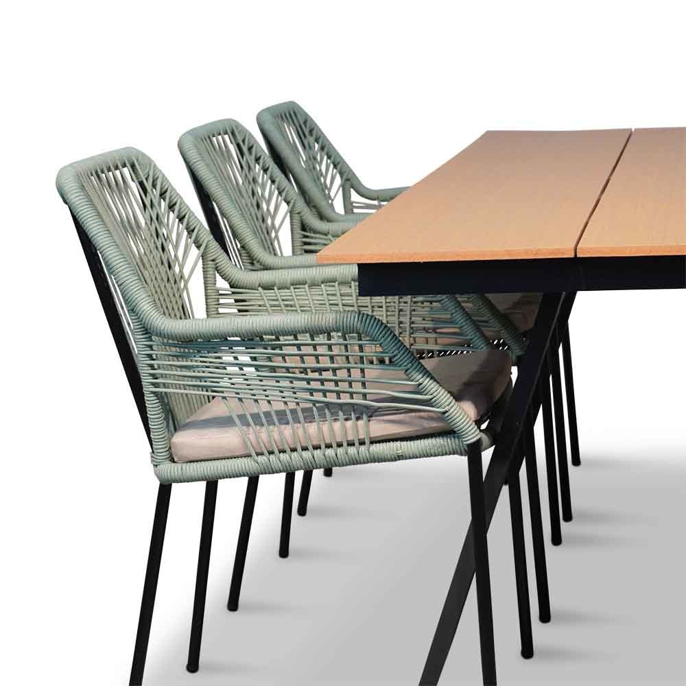 Oslo Natural/Seville mint dining tuinset 7-delig | polywood + touw | 220cm