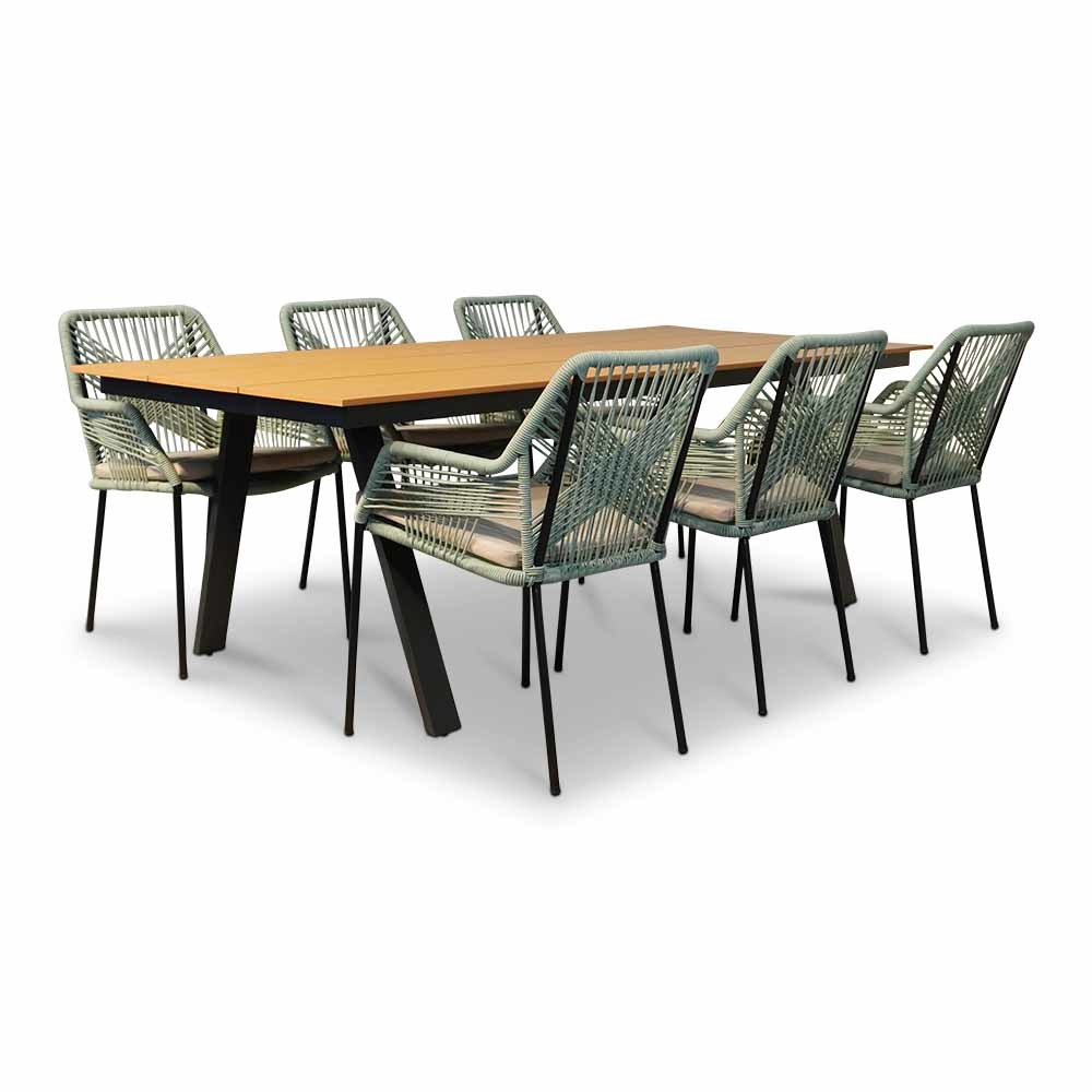 Oslo Natural/Seville mint dining tuinset 7-delig | polywood + touw | 220cm
