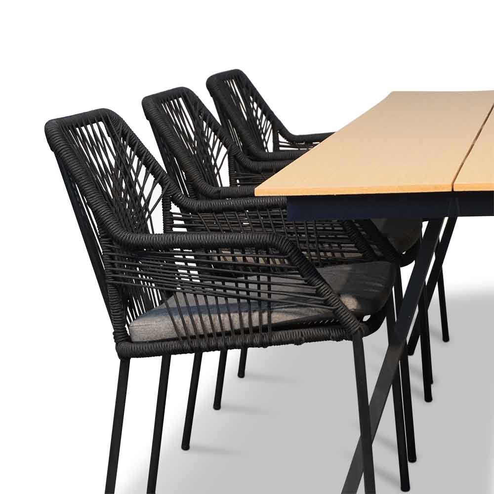 Oslo Natural/Seville zwart dining tuinset 7-delig | polywood + touw | 220cm