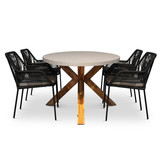 Livorno/Seville zwart dining tuinset | 4 personen | betonlook + hardhout | 200cm ovaal