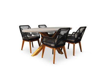 Livorno/Seville hout zwart dining tuinset | 4 personen | betonlook + hardhout | 200cm ovaal