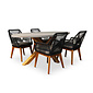 BUITEN living Livorno/Seville hout zwart dining tuinset | 4 personen | betonlook + hardhout | 200cm ovaal