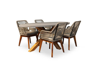 Livorno/Seville hout zand dining tuinset | 4 personen | betonlook + hardhout | 200cm ovaal