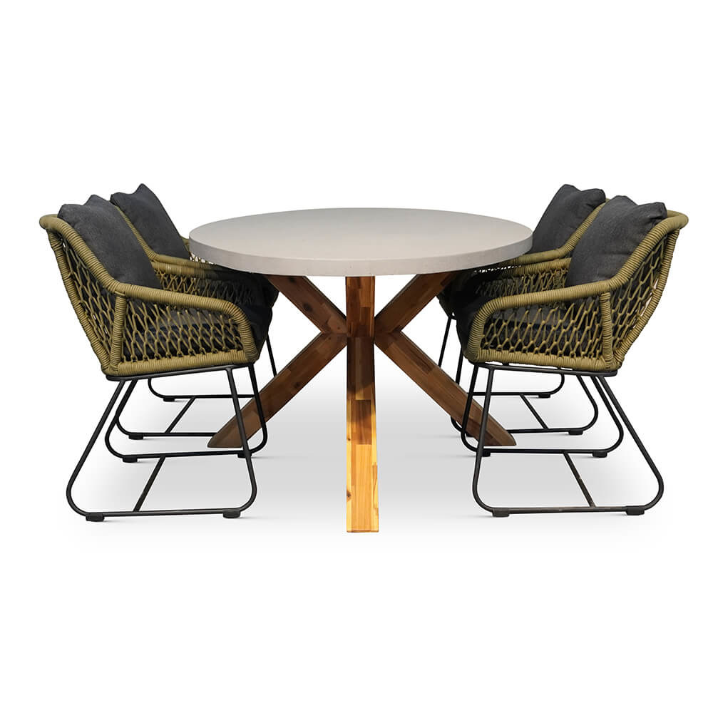 Livorno/Portofino groen dining tuinset 5-delig | betonlook + hardhout | ovaal | 200x110cm