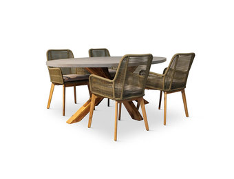 Livorno/Padua dining tuinset | 4 personen | betonlook + hardhout | 200cm ovaal