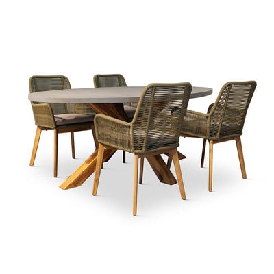 Livorno/Padua dining tuinset | 4 personen | betonlook + hardhout | 200cm ovaal