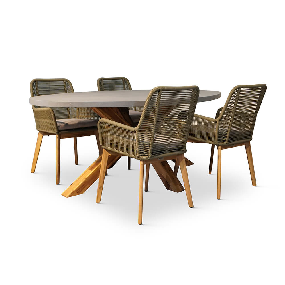 Livorno/Padua dining tuinset | 4 personen | betonlook + hardhout | 200cm ovaal