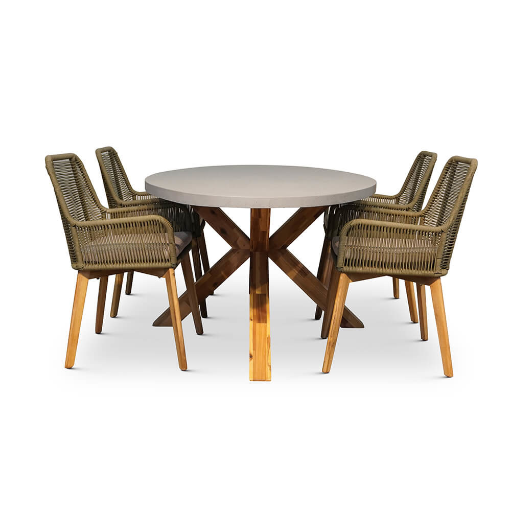 Livorno/Padua dining tuinset 5-delig | betonlook + hardhout | ovaal | 200x110cm