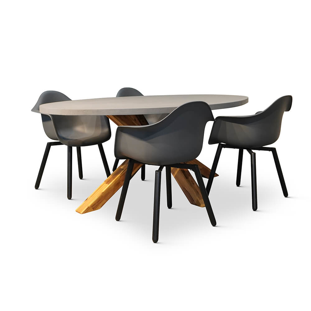Livorno/Montreux dining tuinset | 4 personen | betonlook + hardhout | 200cm ovaal