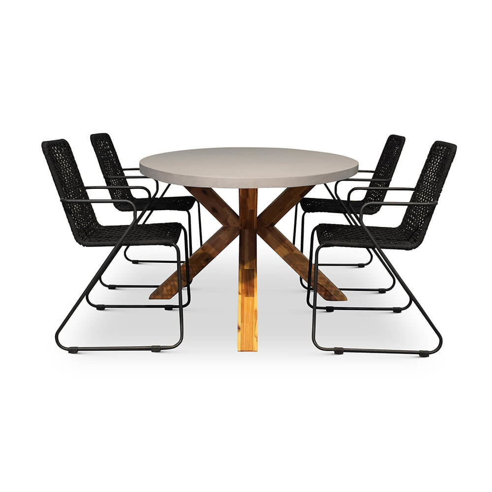 Livorno/Mendes zwart dining tuinset 5-delig | betonlook + hardhout | ovaal | 200x110cm