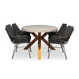 Livorno/Carlos Charcoal dining tuinset | 4 personen | betonlook + hardhout | 200cm ovaal