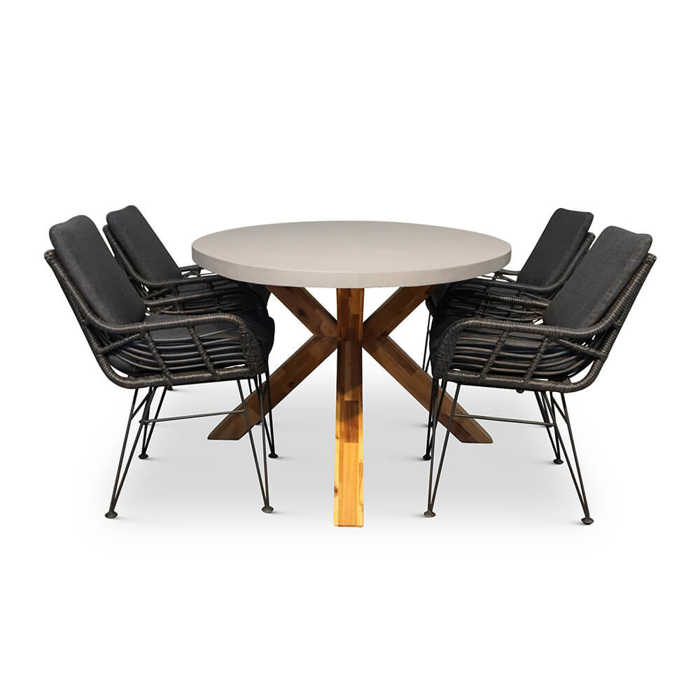 Livorno/Carlos Charcoal dining tuinset 5-delig | betonlook + hardhout | ovaal | 200x110cm