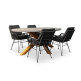 Livorno/Carlos Charcoal dining tuinset | 4 personen | betonlook + hardhout | 200cm ovaal
