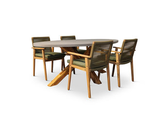 Livorno/Bergen groen dining tuinset | 4 personen | betonlook + hardhout | 200cm ovaal