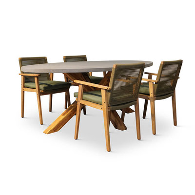 Livorno/Bergen groen dining tuinset | 4 personen | betonlook + hardhout | 200cm ovaal