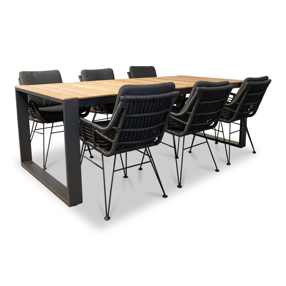 Atlanta/Carlos Charcoal dining tuinset 7-delig | 218cm