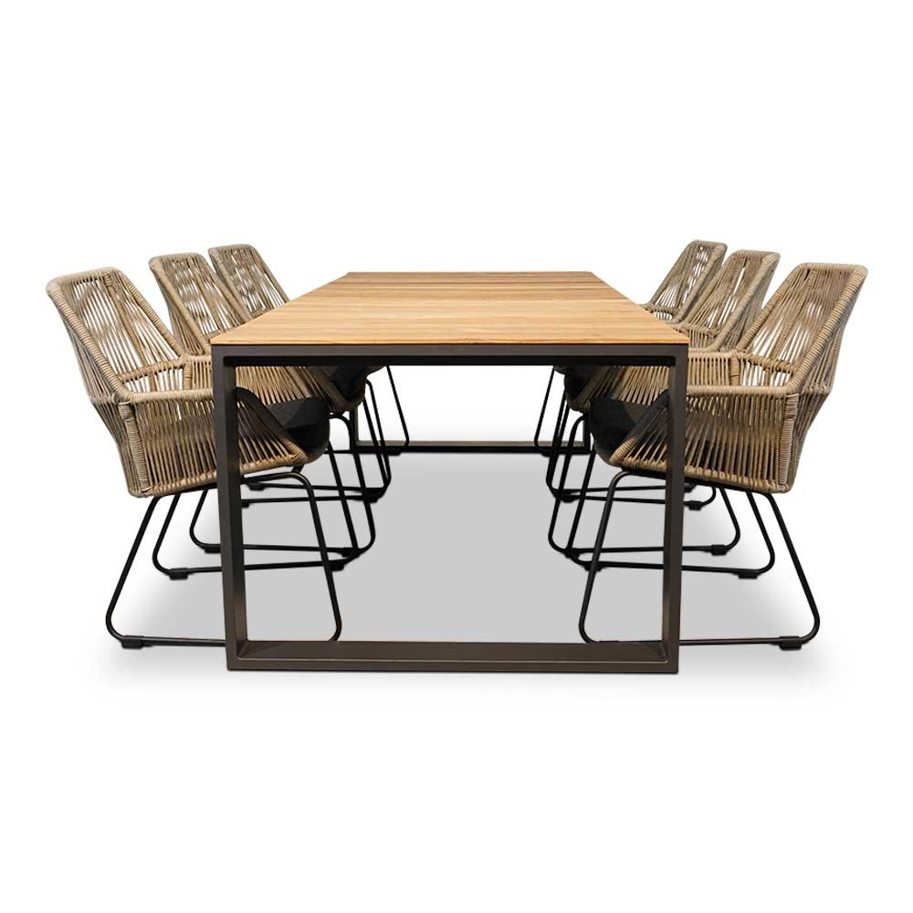 Atlanta/Chester zand dining tuinset 7-delig | hardhout + touw | 218cm