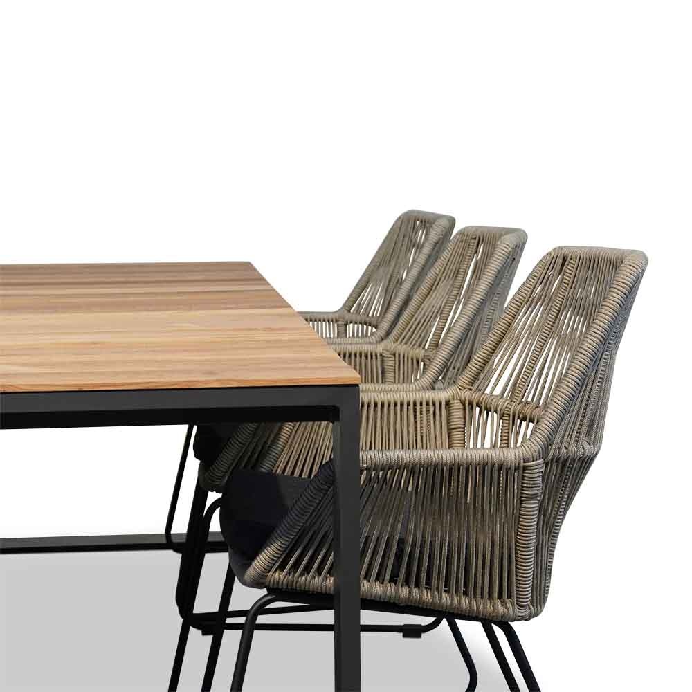Atlanta/Chester zand dining tuinset 7-delig | hardhout + touw | 218cm
