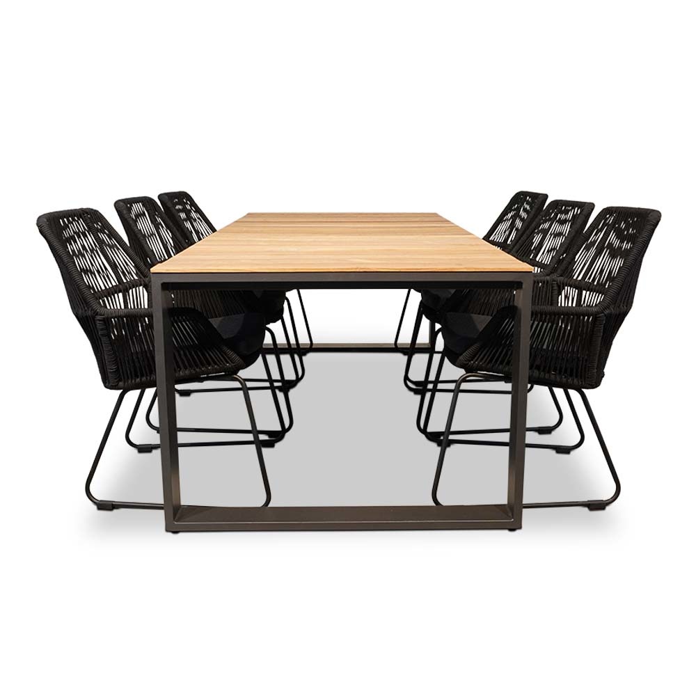 Atlanta/Chester zwart dining tuinset 7-delig | hardhout + touw | 218cm