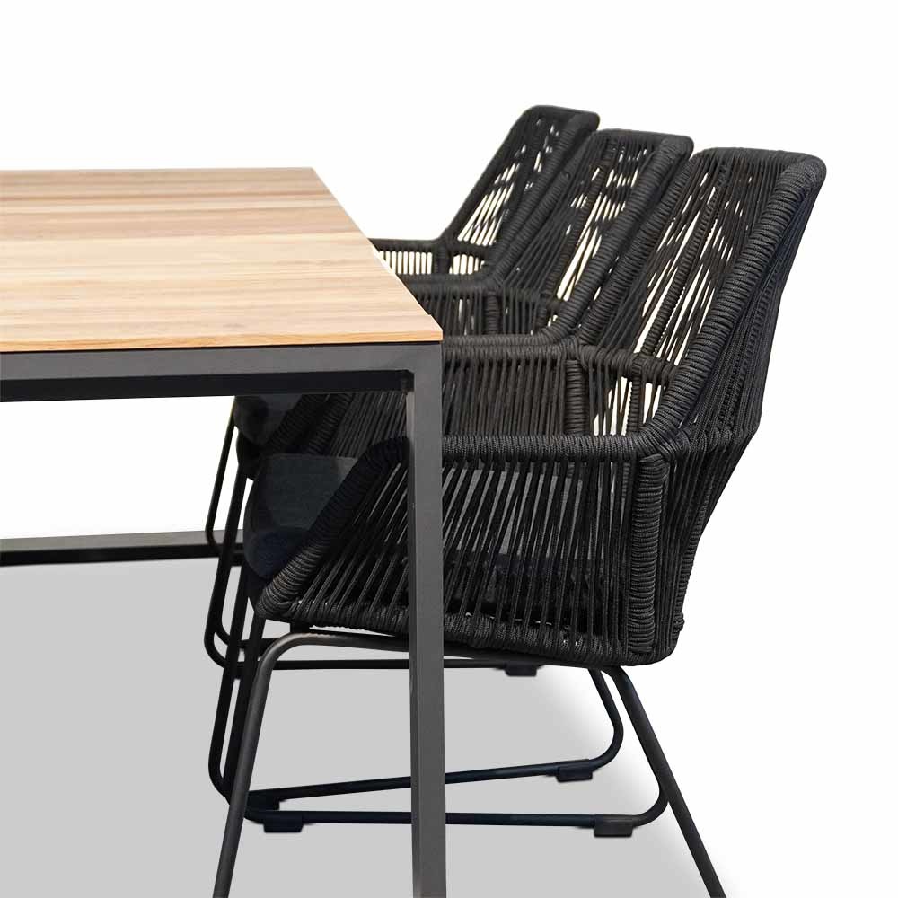 Atlanta/Chester zwart dining tuinset 7-delig | hardhout + touw | 218cm