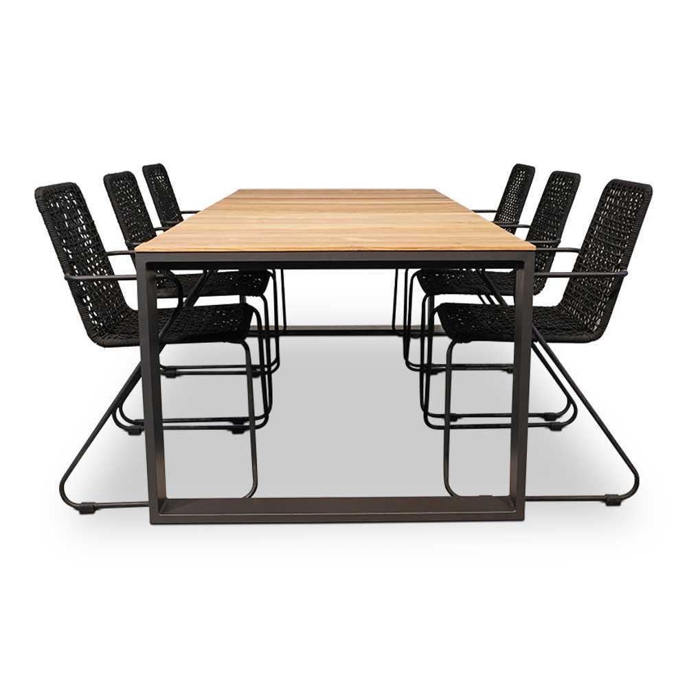 Atlanta/Mendes zwart dining tuinset 7-delig | stapelbaar | 218cm