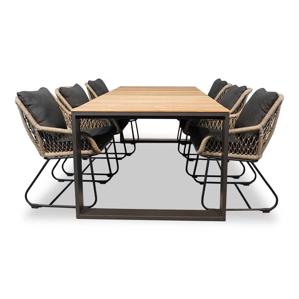 Atlanta/Portofino zand dining tuinset | 6 personen | teakhout + touw | 218cm