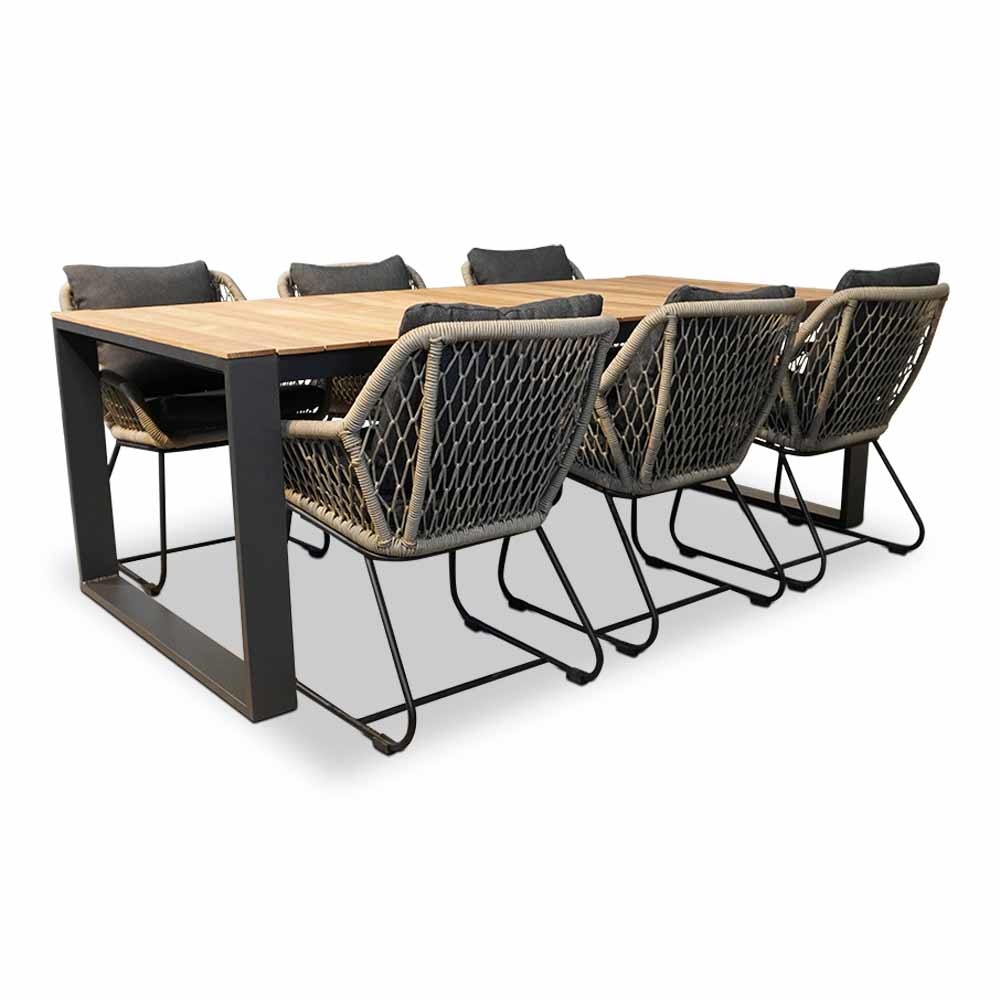 Atlanta/Portofino zand dining tuinset | 6 personen | teakhout + touw | 218cm