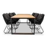 Atlanta/Portofino zwart dining tuinset | 6 personen | teakhout + touw | 218cm