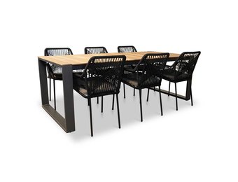 Atlanta/Seville zwart dining tuinset | 6 personen | teakhout + touw | 218cm
