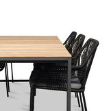 Atlanta/Seville zwart dining tuinset | 6 personen | teakhout + touw | 218cm