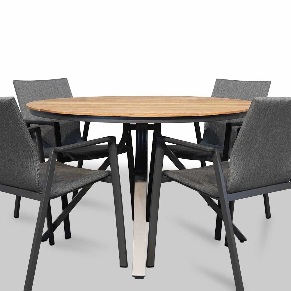 Dublin/Fardau Negro dining tuinset 5-delig | teakhout + textileen | 120cm