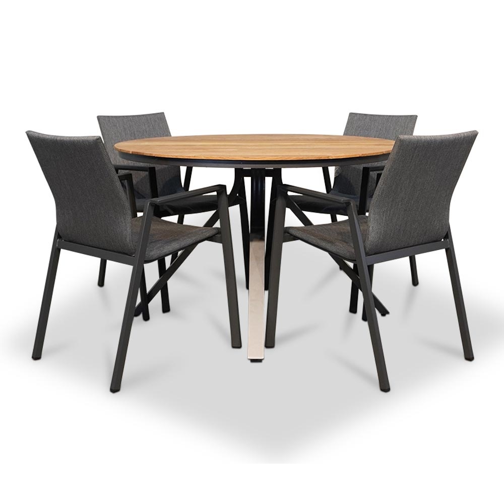Dublin/Fardau Negro dining tuinset 5-delig | teakhout + textileen | 120cm