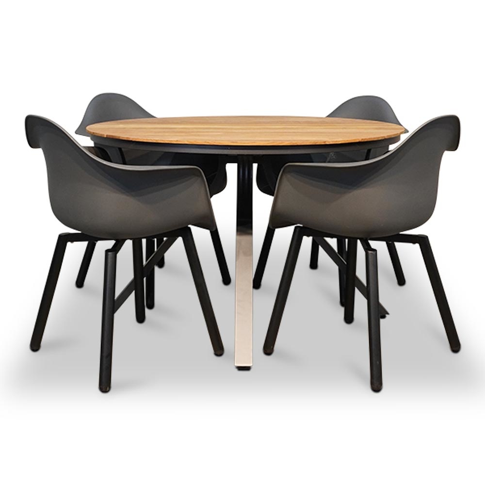Dublin/Montreux dining tuinset 5-delig | teakhout + kunststof | 120cm