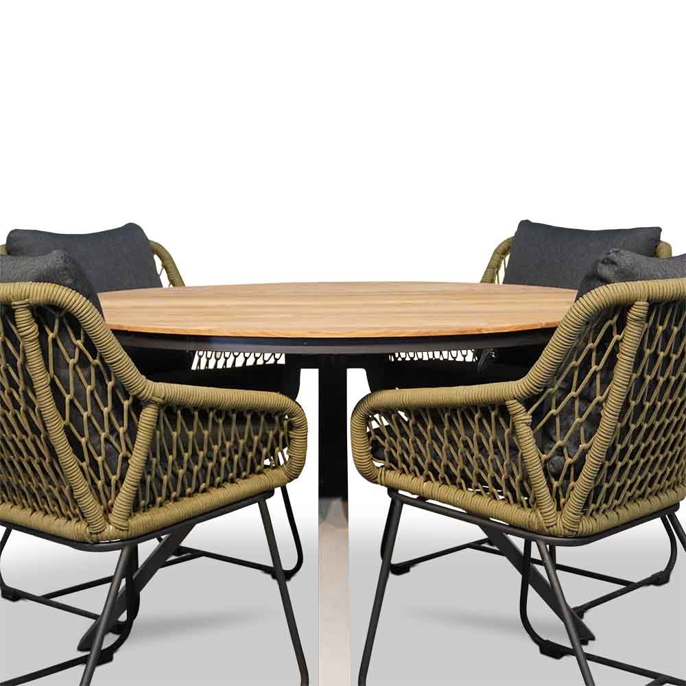 Dublin/Portofino groen dining tuinset 5-delig | teakhout + touw | 120cm