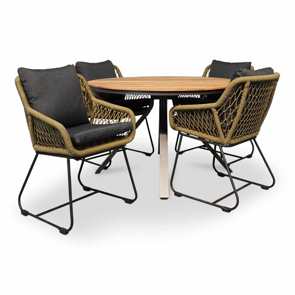 Dublin/Portofino groen dining tuinset 5-delig | teakhout + touw | 120cm