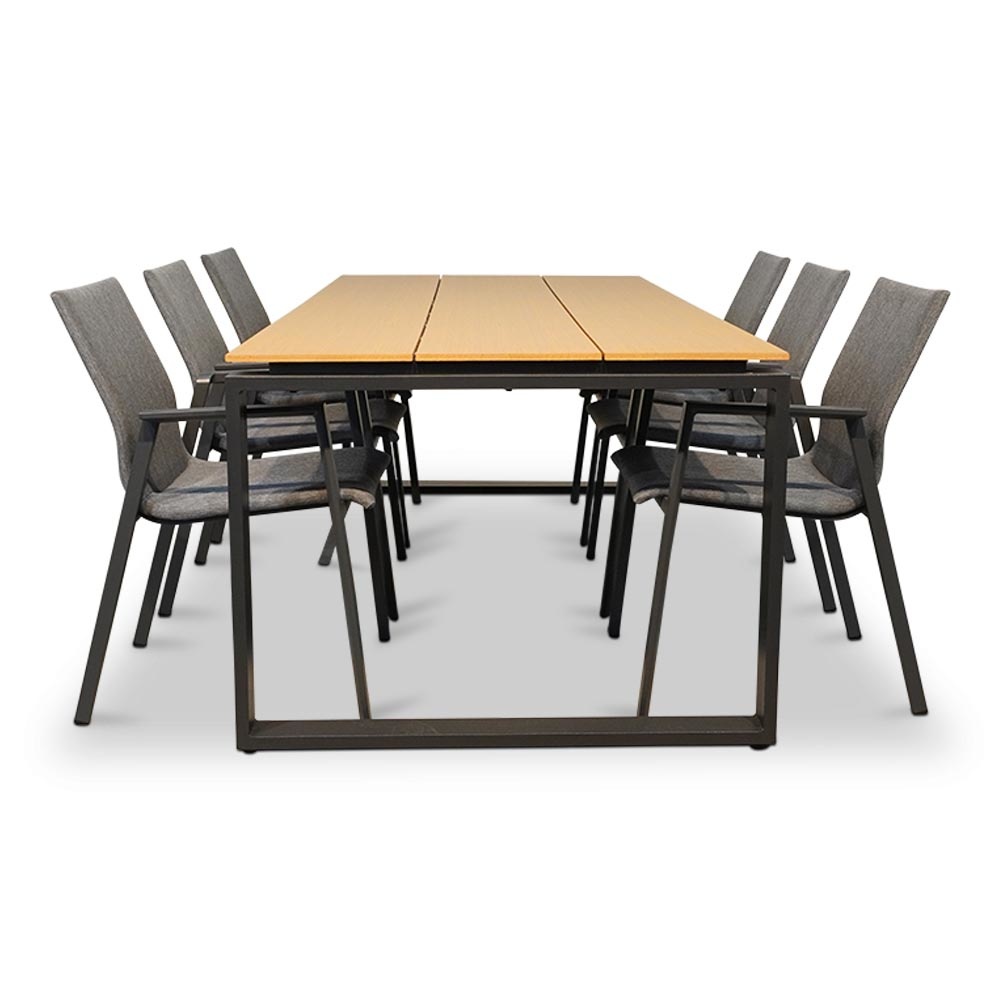 Helsinki Natural/Fardau Negro dining tuinset 7-delig | polywood + textileen | 210cm