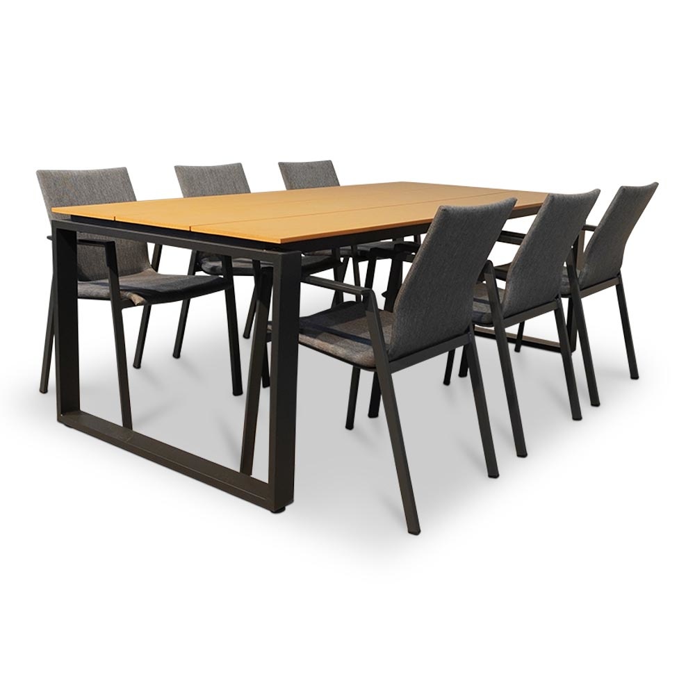 Helsinki Natural/Fardau Negro dining tuinset 7-delig | polywood + textileen | 210cm