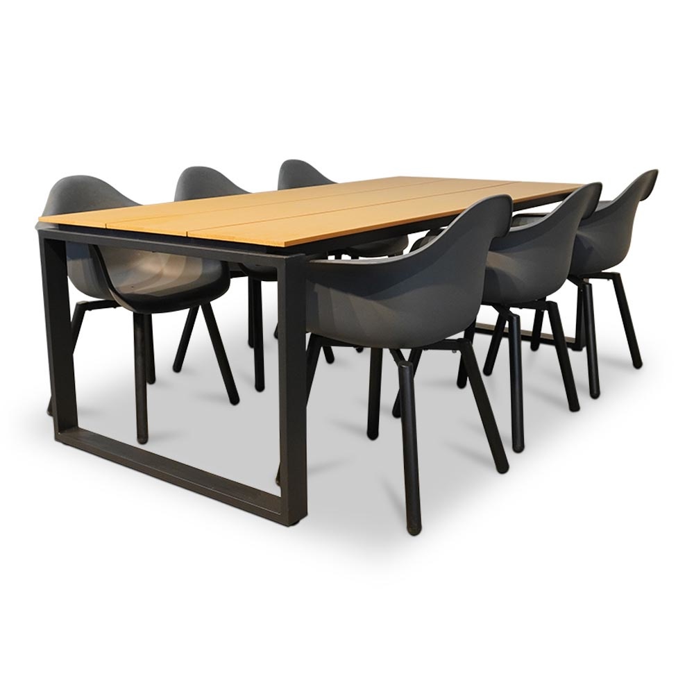 Helsinki Natural/Montreux dining tuinset 7-delig | polywood + kunststof | 210cm