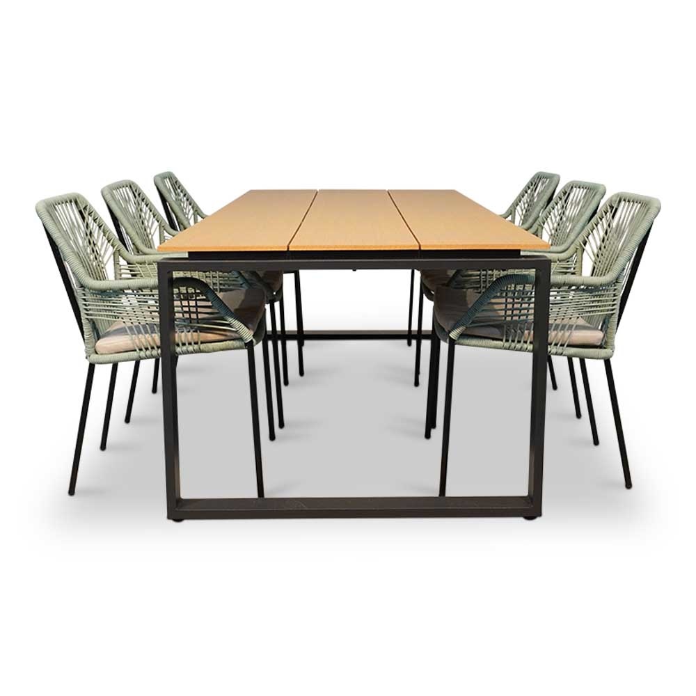 Helsinki Natural/Seville mint dining tuinset 7-delig | polywood + touw | 210cm