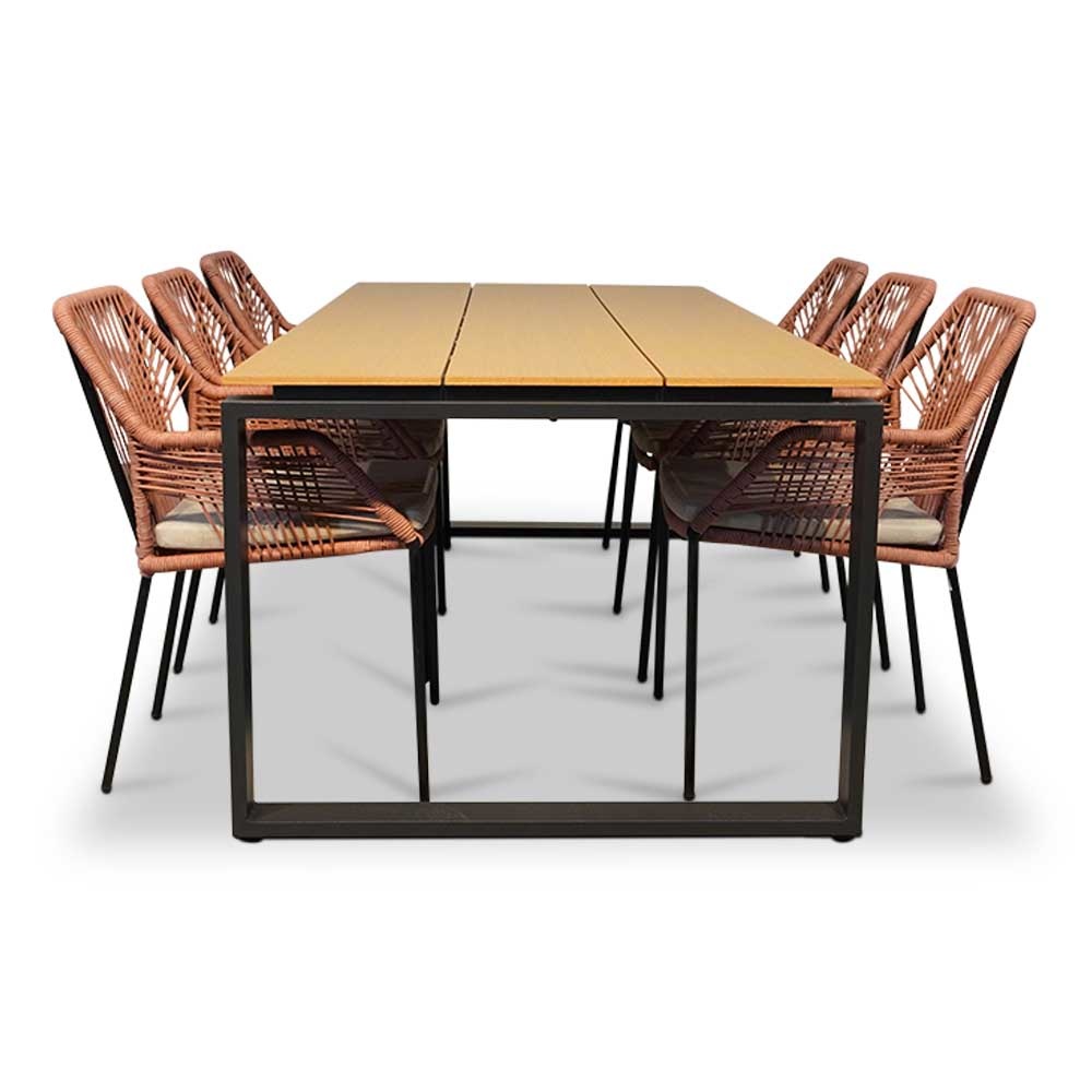 Helsinki Natural/Seville terra dining tuinset 7-delig | polywood + touw | 210cm