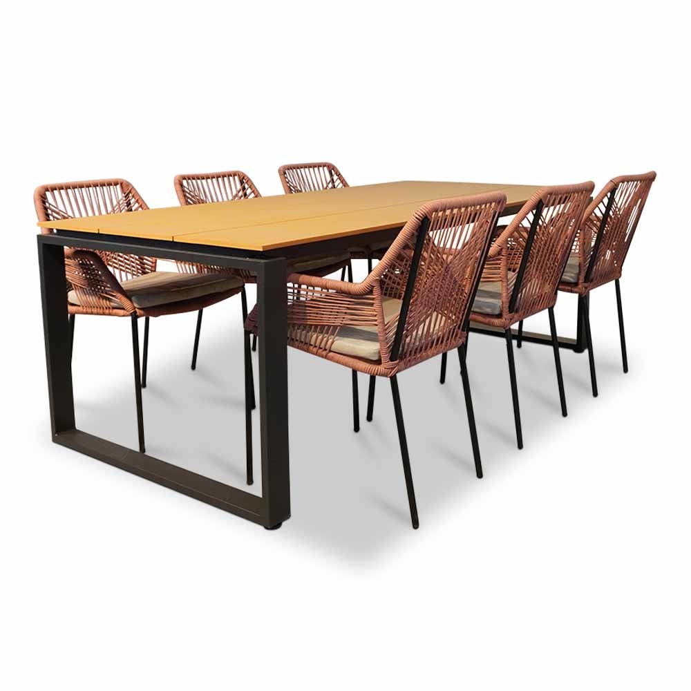 Helsinki Natural/Seville terra dining tuinset 7-delig | polywood + touw | 210cm