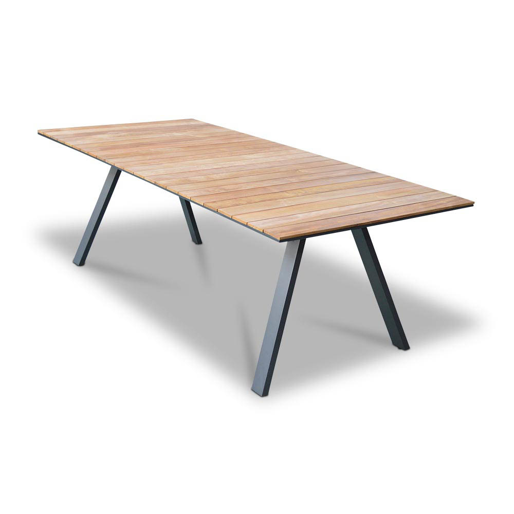 Nevada/Chester zwart dining tuinset 7-delig | teakhout + touw | 238cm