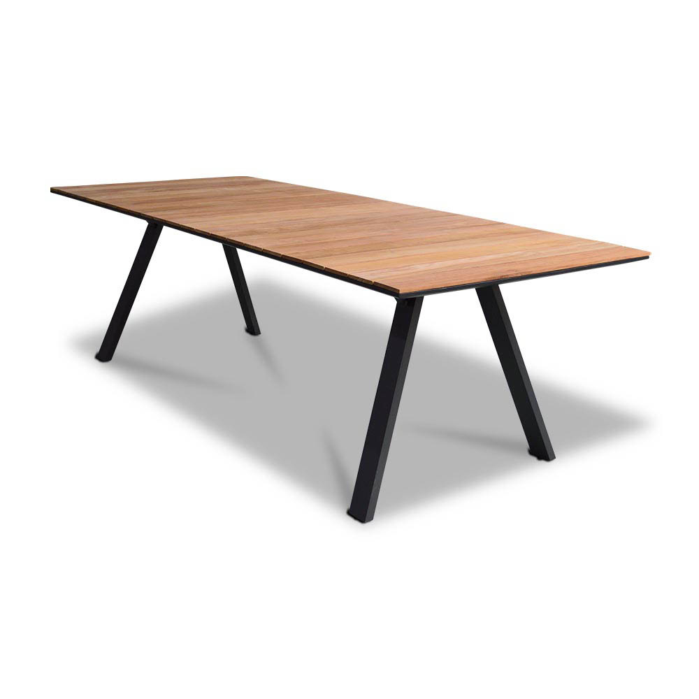 Nevada/Chester zwart dining tuinset 7-delig | teakhout + touw | 238cm