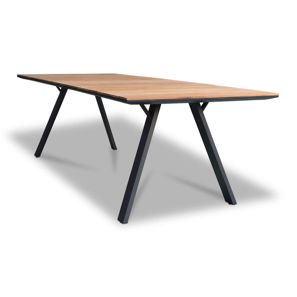 Nevada/Chester zwart dining tuinset 7-delig | teakhout + touw | 238cm