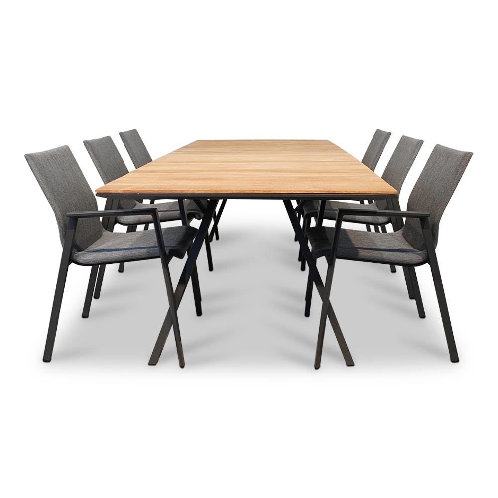 Nevada/Fardau Negro dining tuinset 7-delig | teakhout + textileen | 238cm