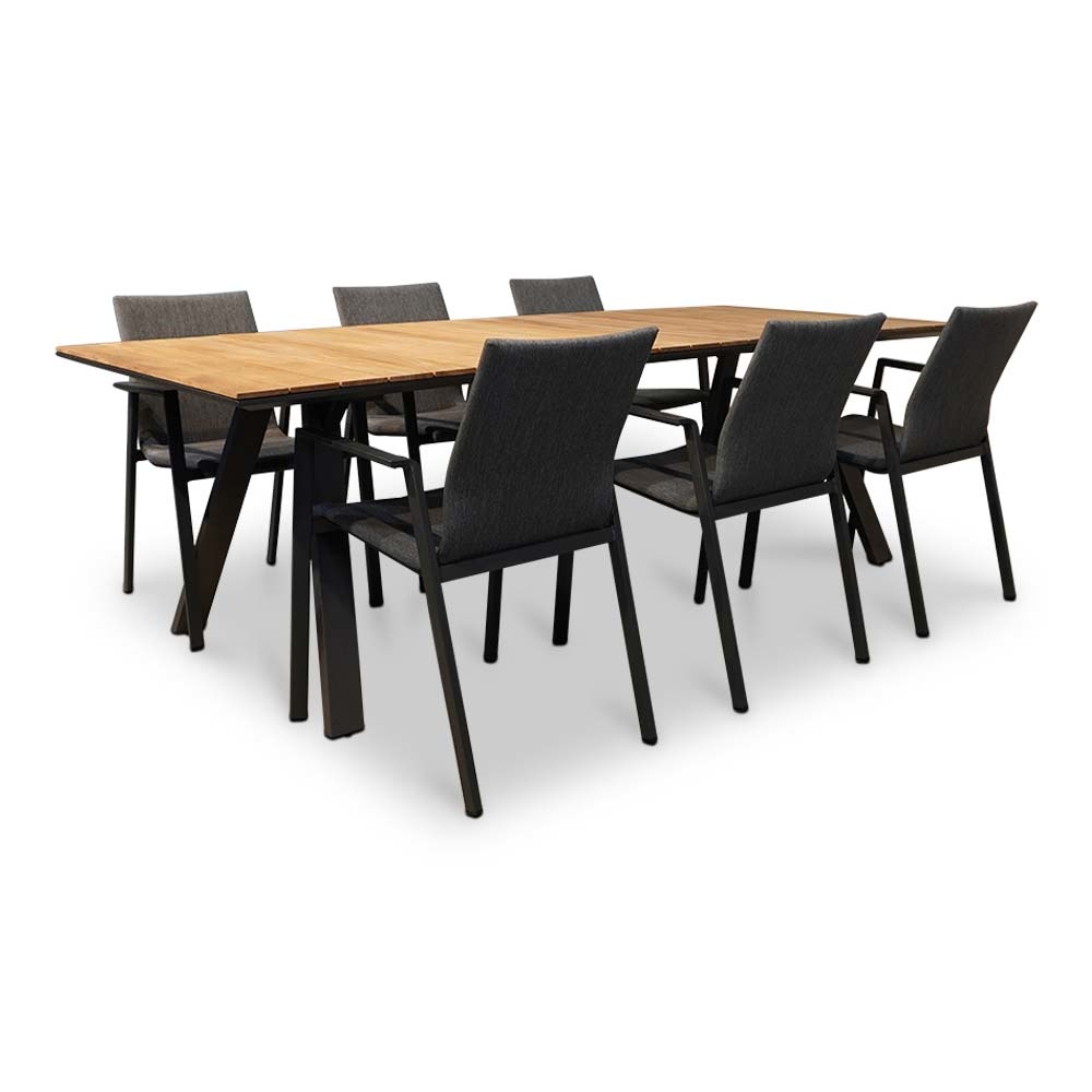 Nevada/Fardau Negro dining tuinset 7-delig | teakhout + textileen | 238cm